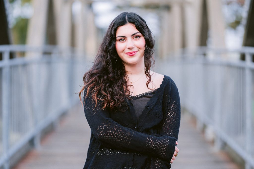 Senior girl portrait at Downtown Petaluma in winter